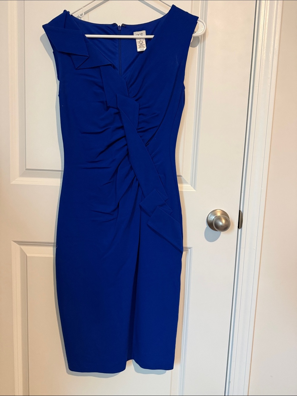 Cache Cobalt Blue Ruched Sheath Midi Dress